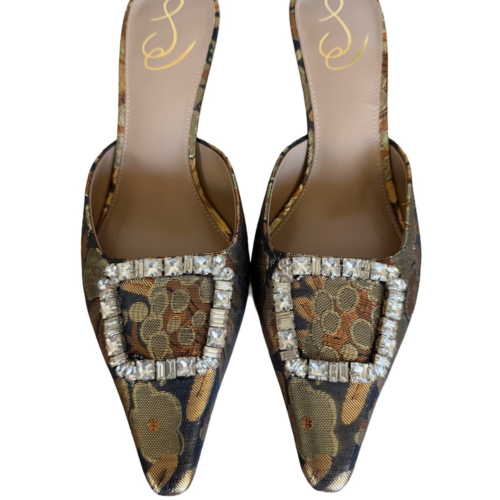 Sam Edelman Gold and Black Embellished Mules